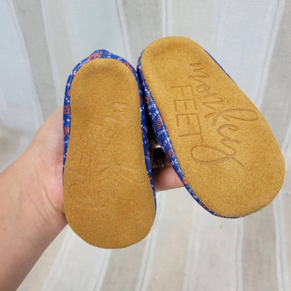 NEW Monkey Feet Ballerina Leather Moccasins Military Blue‎ Size 3-6 Months